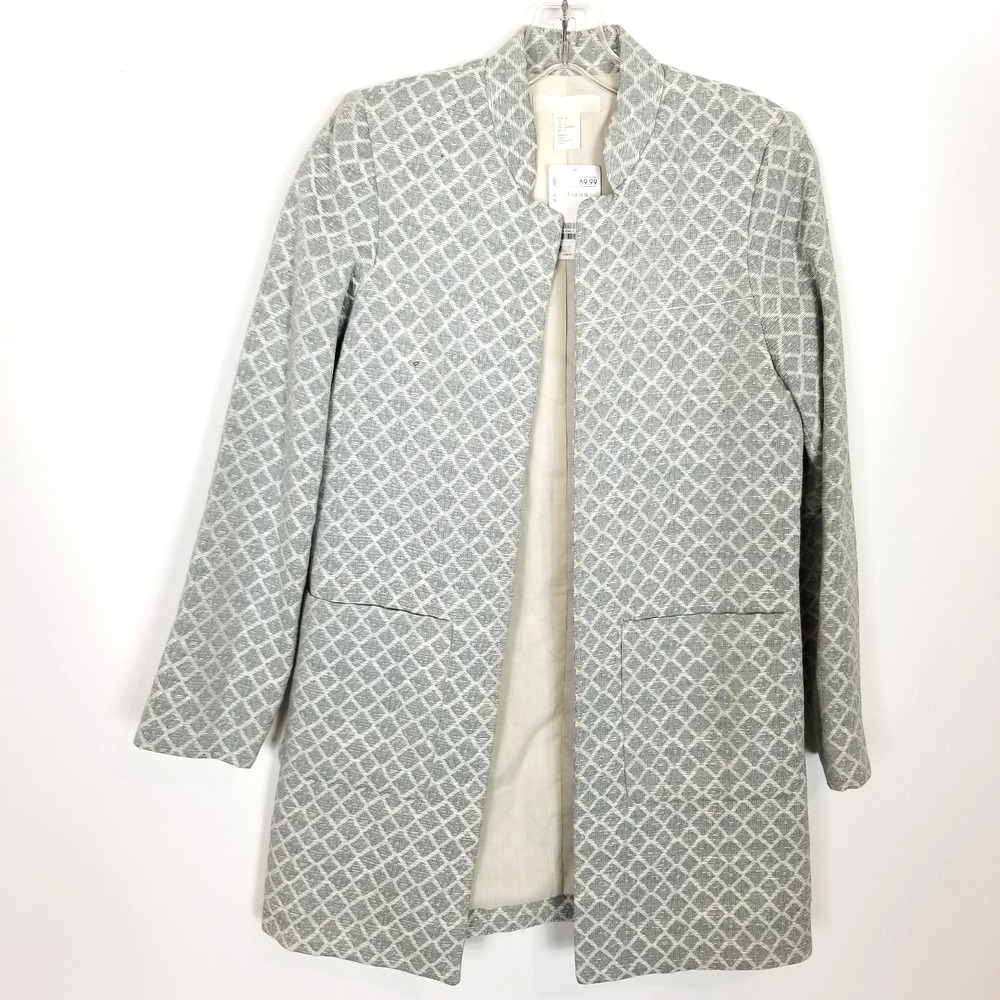 H&M Women Diamond Jacquard Jacket Blazer Sz 4‎ Open Front Career Office